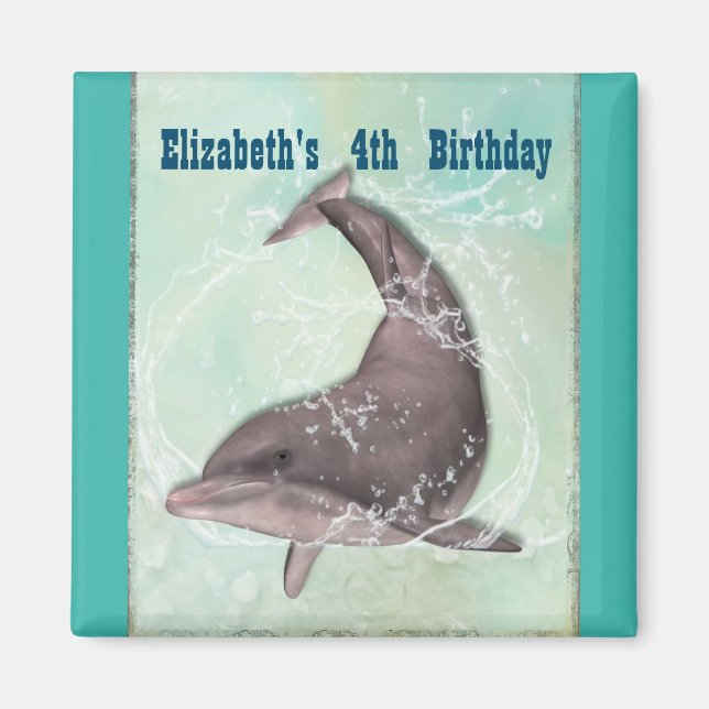 Dolphin Splashing Around Aquarium Themed Birthday Magnet (Front)