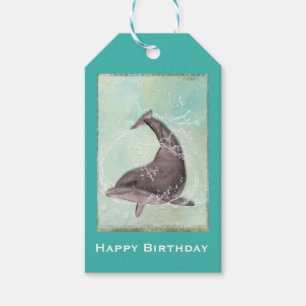 Dolphin Splashing Around Happy Birthday Gift Tags