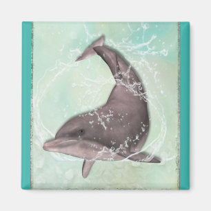 Dolphin Splashing Around in Aqua Green Water Magnet