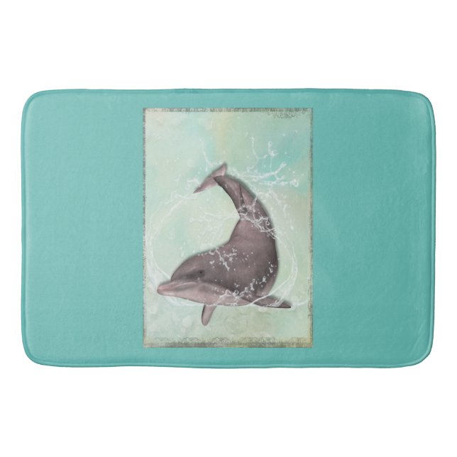 Dolphin Splashing Around in Cool Green Water Bath Mat (Front)