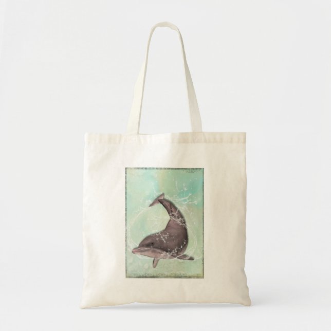 Dolphin Splashing Around in Cool Green Water Tote Bag (Front)