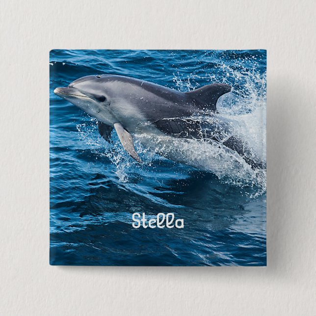 Dolphin Splashing Personalised Button (Front)