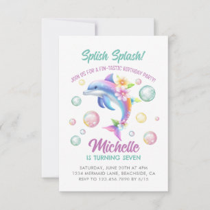Dolphin Splish Splash Girl Birthday Invitation