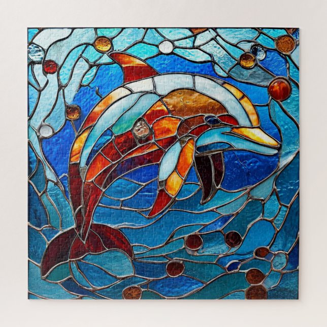 Dolphin stained Glass For Ocean Lover Jigsaw Puzzle (Vertical)