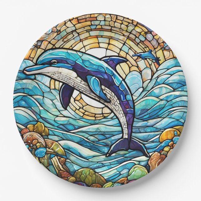 Dolphin stained glass paper plate (Front)