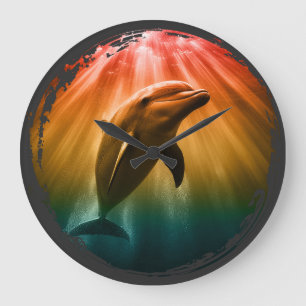 dolphin summer sea ocean sunset  large clock