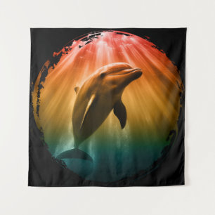 dolphin summer sea ocean sunset tapestry