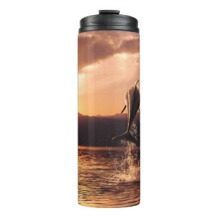 Dolphin Sunset: Beautiful Ocean Jump Thermal Tumbler