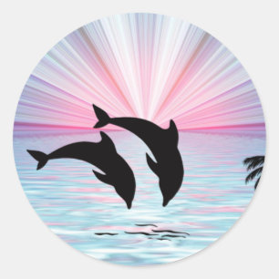 Dolphin Sunset Classic Round Sticker