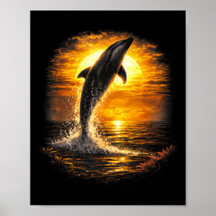 Dolphin sunset ocean beach nature coastal vibes poster