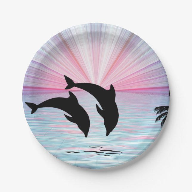 Dolphin Sunset Paper Plate (Front)