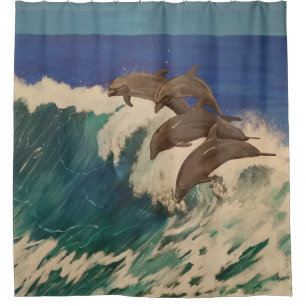 Dolphin Surfing Shower Curtain
