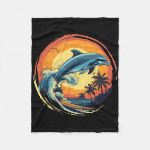 Dolphin Surfing Sunset Sea Ocean Dolphin Sea Ocean Fleece Blanket