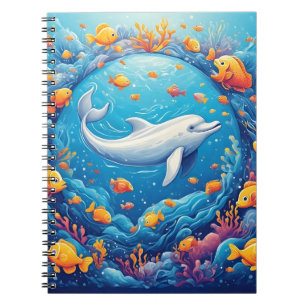 Dolphin Surrounded by Vibrant Tropical Fish Notebook