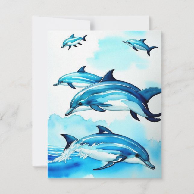 Dolphin Swim Flat Note Card (Front)