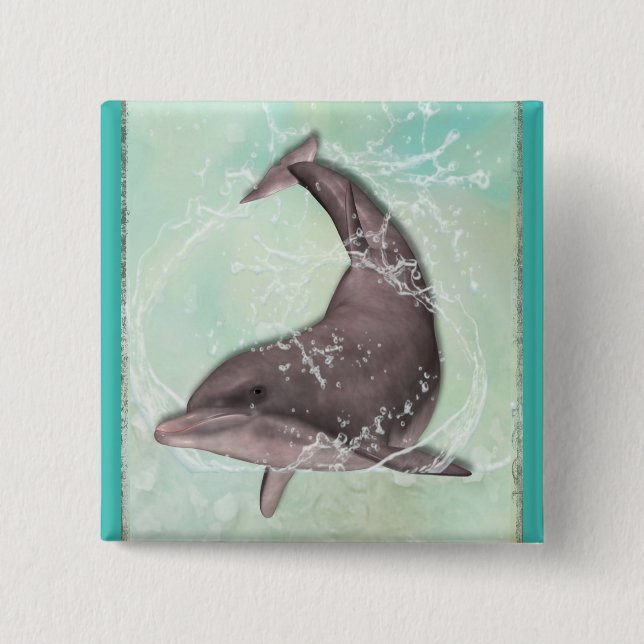 Dolphin Swimming Around in Cool Green Water 15 Cm Square Badge (Front)