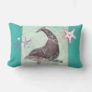Dolphin Swimming Around in Cool Green Water Lumbar Cushion