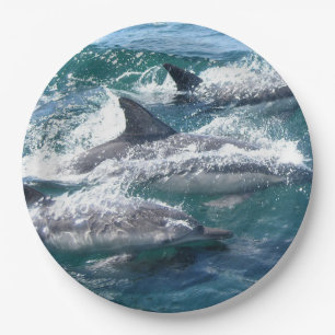 Dolphin Swimming In The Blue Sea Water Ocean Paper Plate