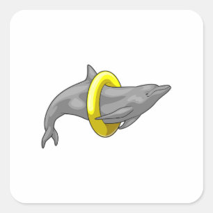 Dolphin Swimming Lifebuoy Square Sticker
