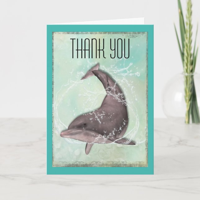Dolphin Swimming Towards You Thank You Card (Front)