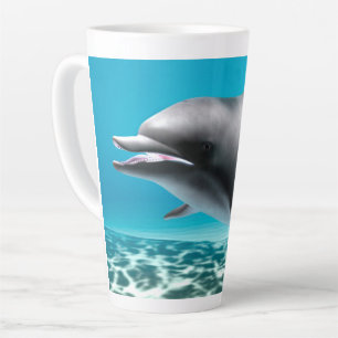 Dolphin Swimming Underwater in Turquoise Sea Latte Mug