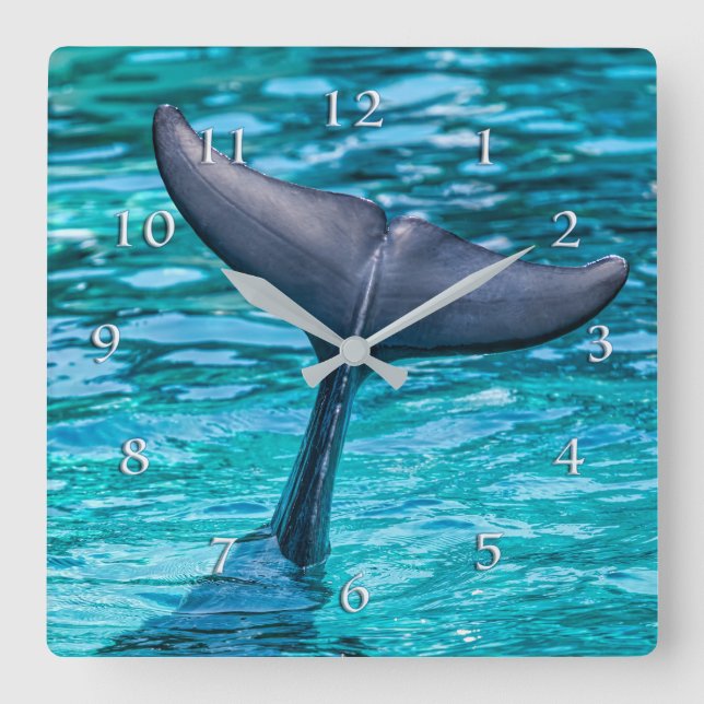 DOLPHIN TAIL FLUKE HOWDY! SQUARE WALL CLOCK (Front)