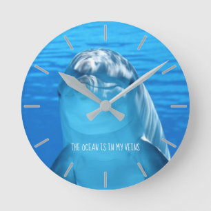 Dolphin - The Ocean is in my Veins - Customisable Round Clock