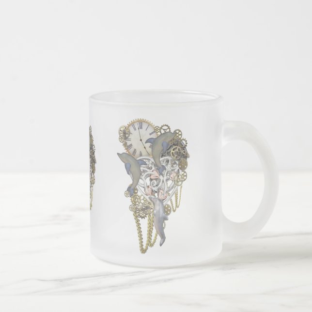 Dolphin time frosted glass coffee mug (Right)