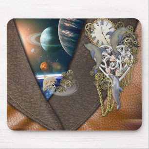 Dolphin time on leather mouse mat