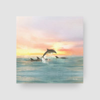 Dolphin Tropical Sunset | Watercolor Coastal