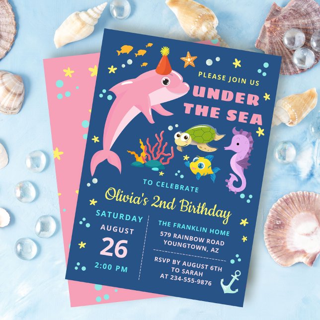 Dolphin Turtle Seahorse Under The Sea Birthday Invitation (Creator Uploaded)