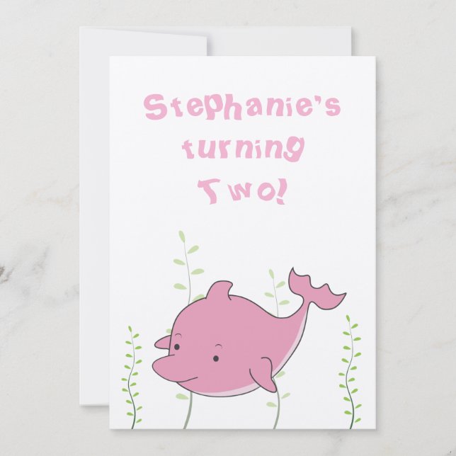 Dolphin Under the Sea 2nd Birthday Baby Invite (Front)