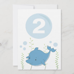 Dolphin Under the Sea 2nd Birthday Baby Invite