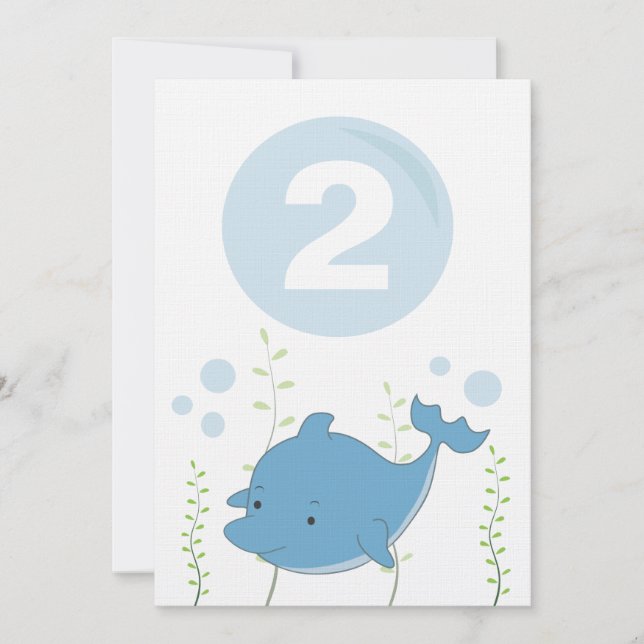 Dolphin Under the Sea 2nd Birthday Baby Invite (Front)