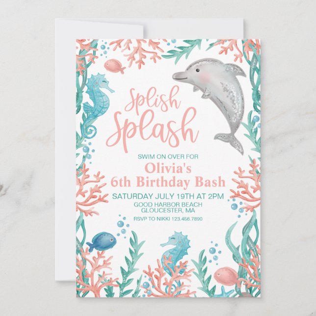 Dolphin Under the Sea Birthday Invitation (Front)