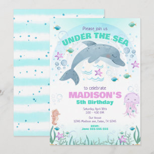 Dolphin Under the Sea Birthday  Invitation
