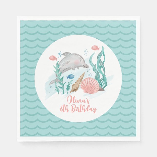 Dolphin Under the Sea Birthday Napkin (Front)