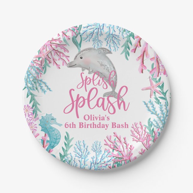 Dolphin Under the Sea Birthday Paper Plate (Front)