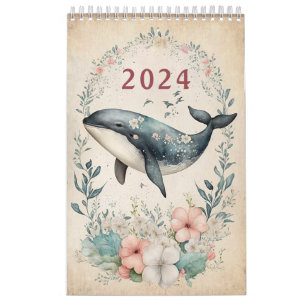 DOLPHIN UNDER THE SEA FLORAL CORAL PINK CALENDAR 