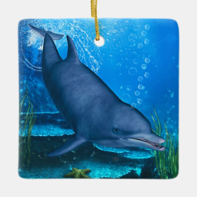 Dolphin Underwater Ceramic Ornament (Front)