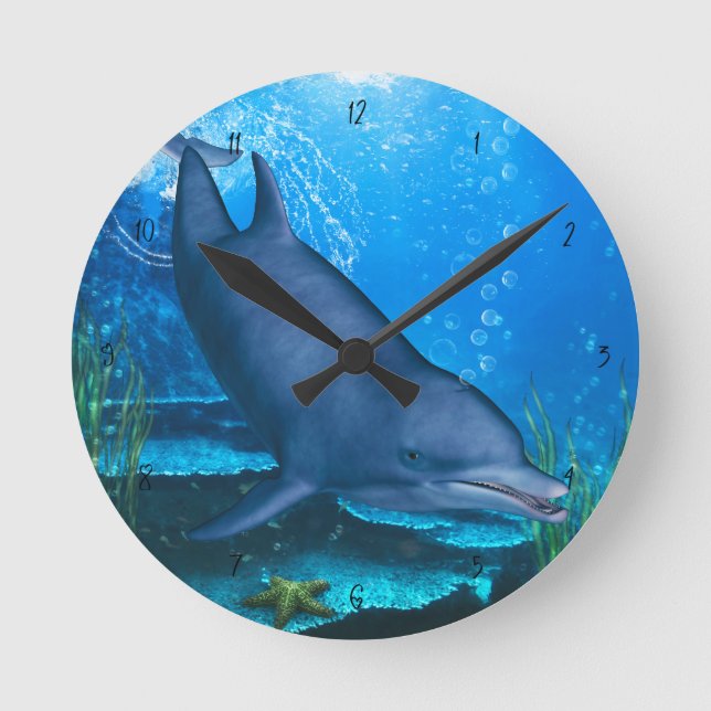 Dolphin Underwater Round Clock (Front)