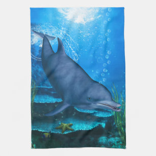 Dolphin Underwater Tea Towel