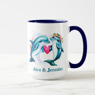 Dolphin Valentine Couple Names Personalised Mug