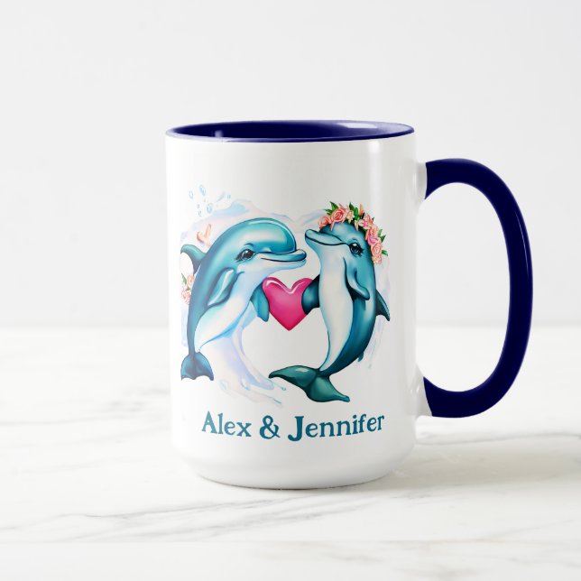  Dolphin Valentine Couple Names Personalised Mug (Right)
