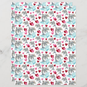 Dolphin Valentines Scrapbook Paper