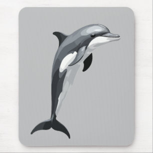 Dolphin Vector Art Illustration with Black White Mouse Mat