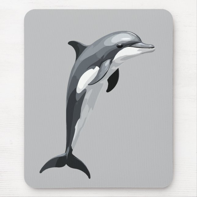 Dolphin Vector Art Illustration with Black White Mouse Mat (Front)
