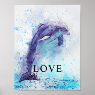 Dolphin Watercolor Office Decor Matte Poster