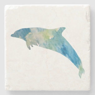 Dolphin Watercolor Rustic Beach Decor Stone Coaster