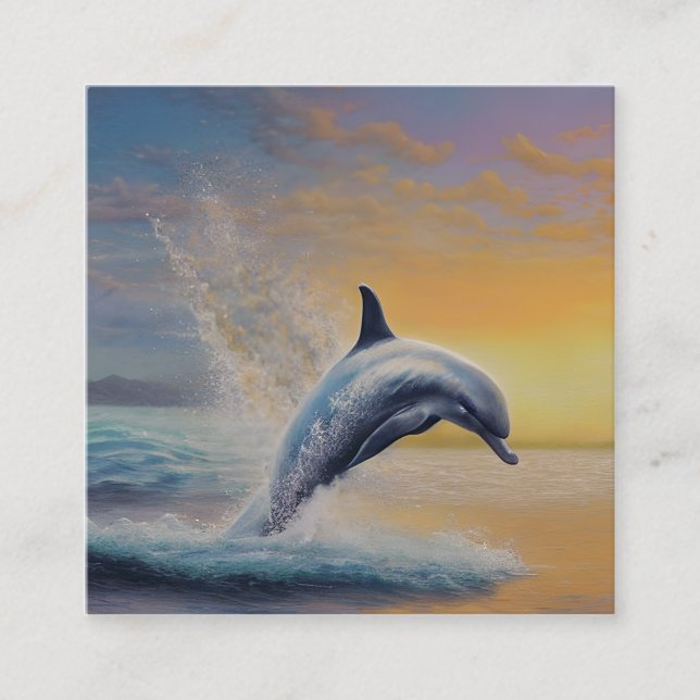 Dolphin Watercolor Square Business Card (Front)